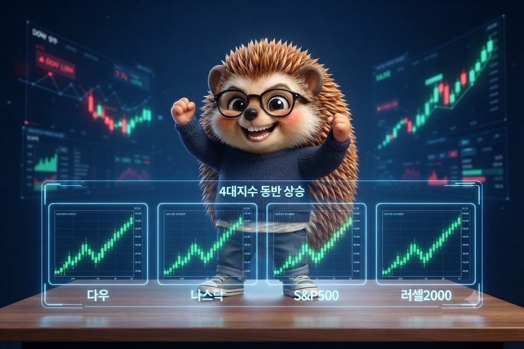 지수 상승에 기뻐하는 주식도치 이미지