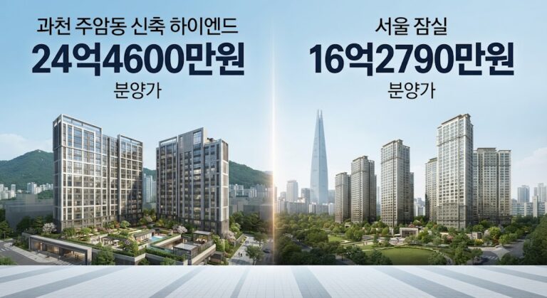과천 주암동 디에이치아델스타 아파트 단지 전경과 분양가 비교 그래픽