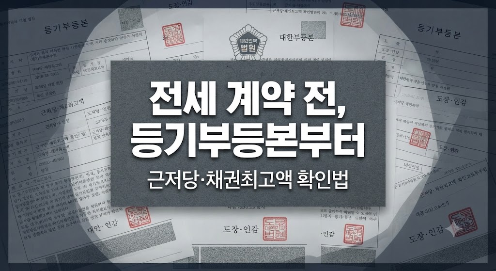 전세 계약 전 등기부등본 열람으로 근저당과 채권최고액을 확인하는 과정을 보여주는 이미지